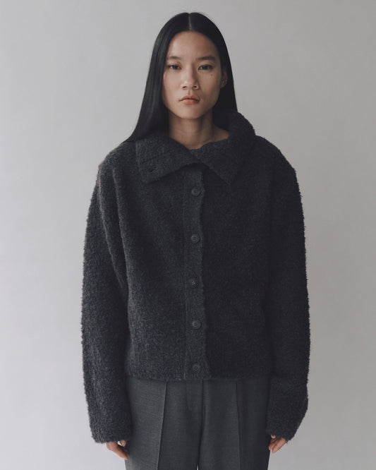 Mijeong Park | Spread Collar Boucle Cardigan - Charcoal