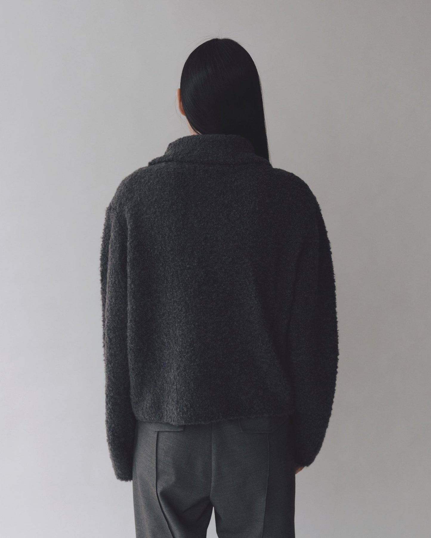 Mijeong Park | Spread Collar Boucle Cardigan - Charcoal