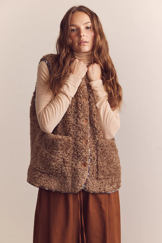 Amente | Wool Blend Shepherd Reversible Vest - Coco