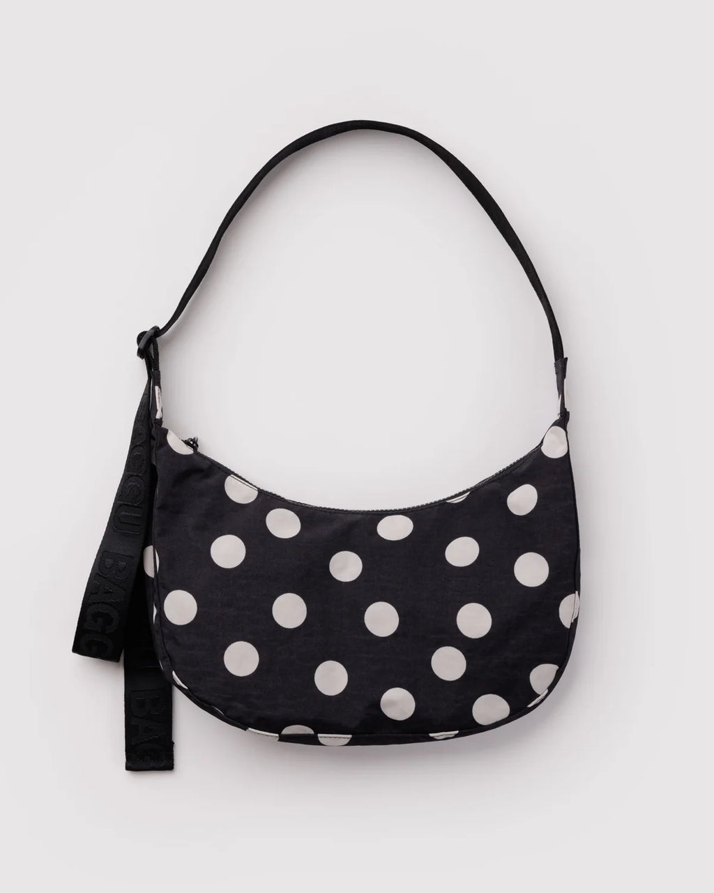 Baggu | Medium Nylon Crescent Bag - Black and Cream Polka Dot
