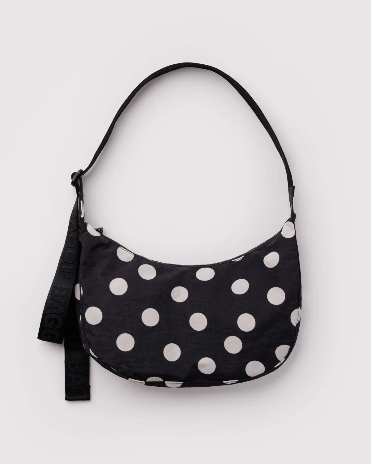 Baggu | Medium Nylon Crescent Bag - Black and Cream Polka Dot