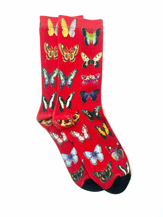 Strathcona | Unisex Bamboo Socks - Red Butterfly