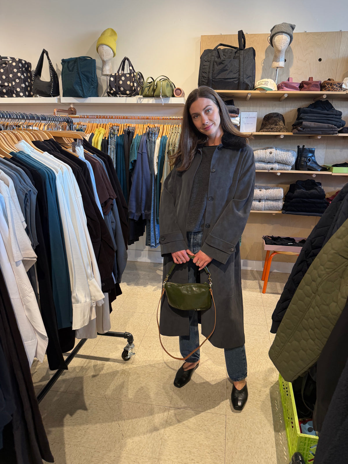 Yaya the Brand | Long Faux Suede Coat with Detachable Collar