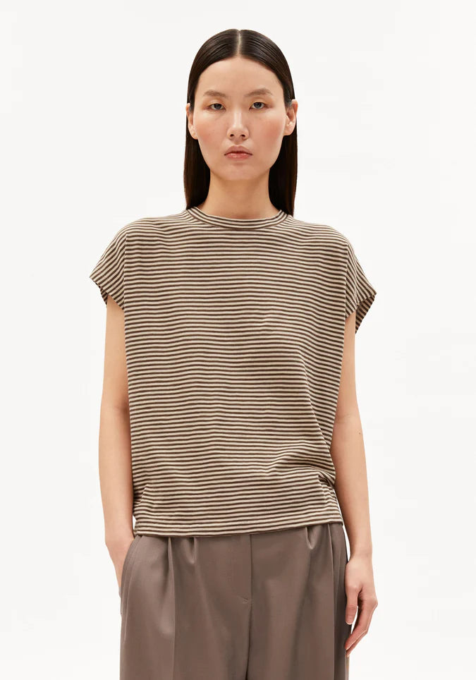 ARMEDANGELS | Slub Jersey Stripe T-Shirt - Sandstone/Dried Plum