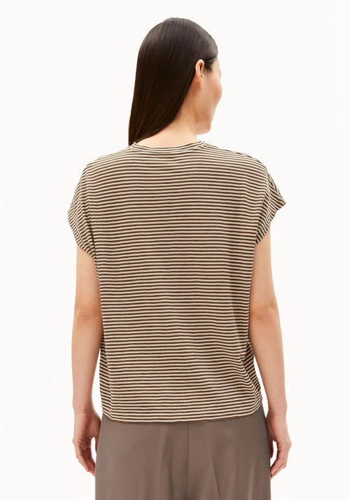 ARMEDANGELS | Slub Jersey Stripe T-Shirt - Sandstone/Dried Plum