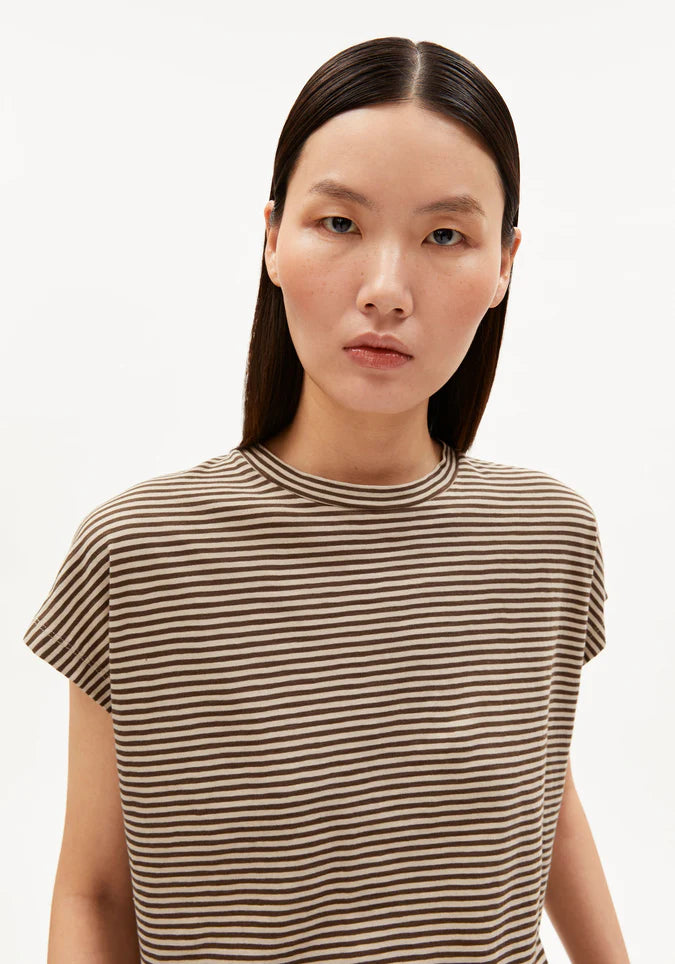 ARMEDANGELS | Slub Jersey Stripe T-Shirt - Sandstone/Dried Plum