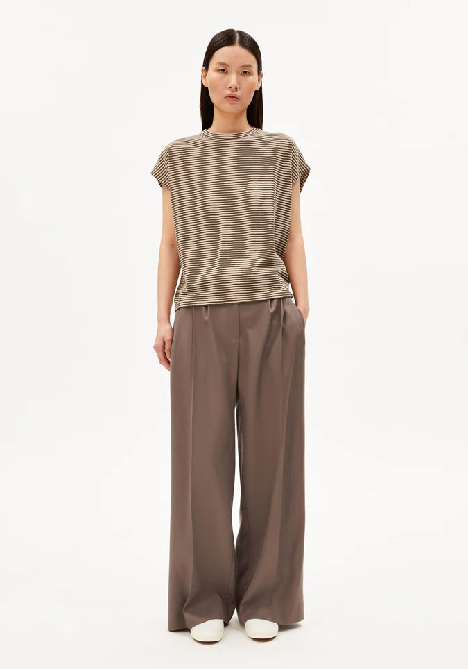 ARMEDANGELS | Slub Jersey Stripe T-Shirt - Sandstone/Dried Plum