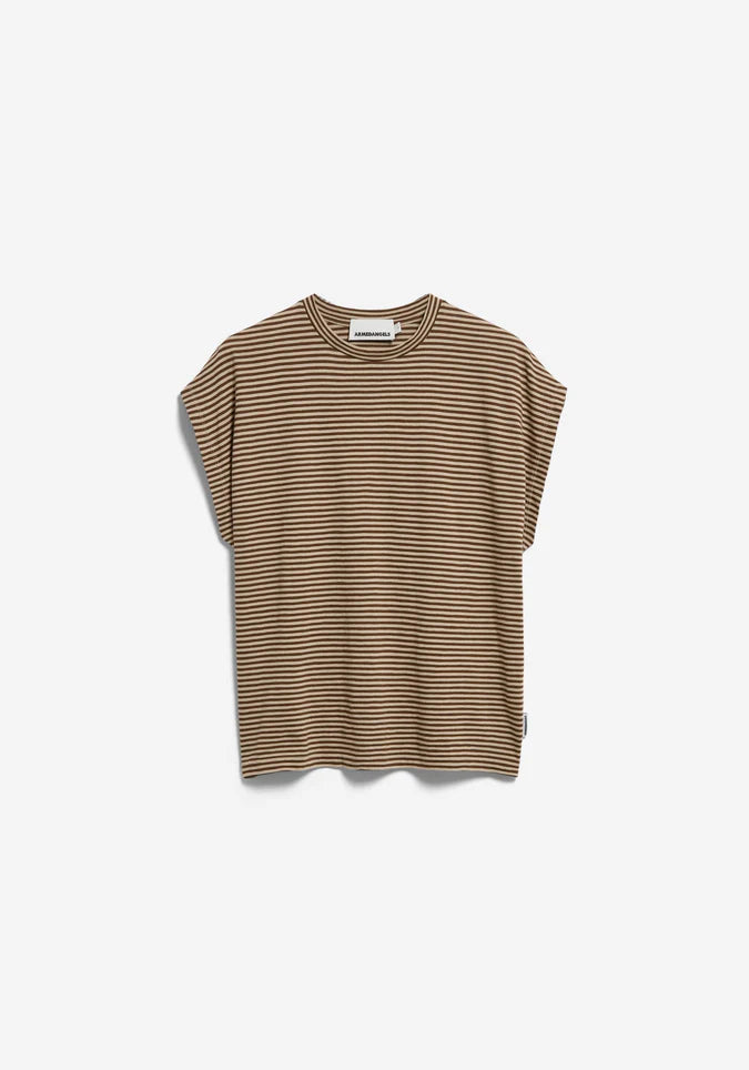 ARMEDANGELS | Slub Jersey Stripe T-Shirt - Sandstone/Dried Plum