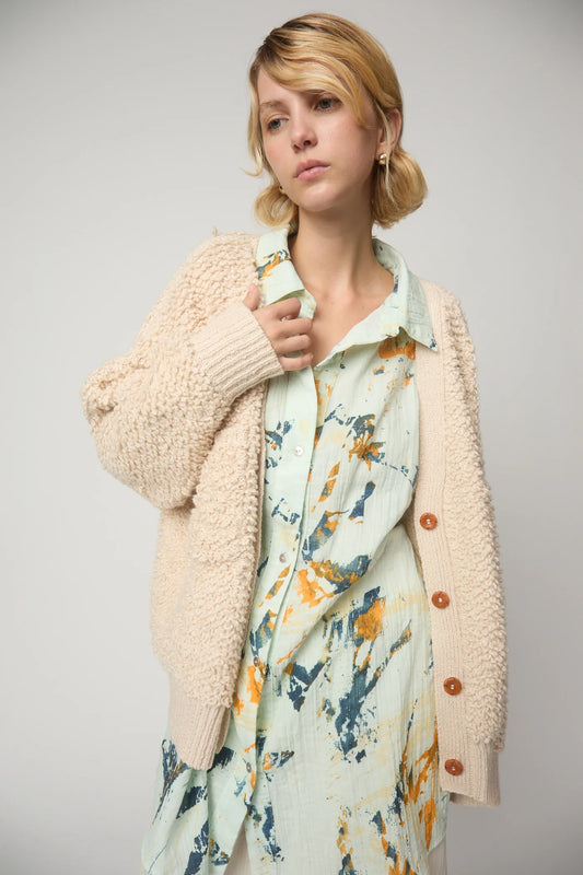 Atelier Delphine | Amelia Cardighan In Chunky Loop Knit - Cream