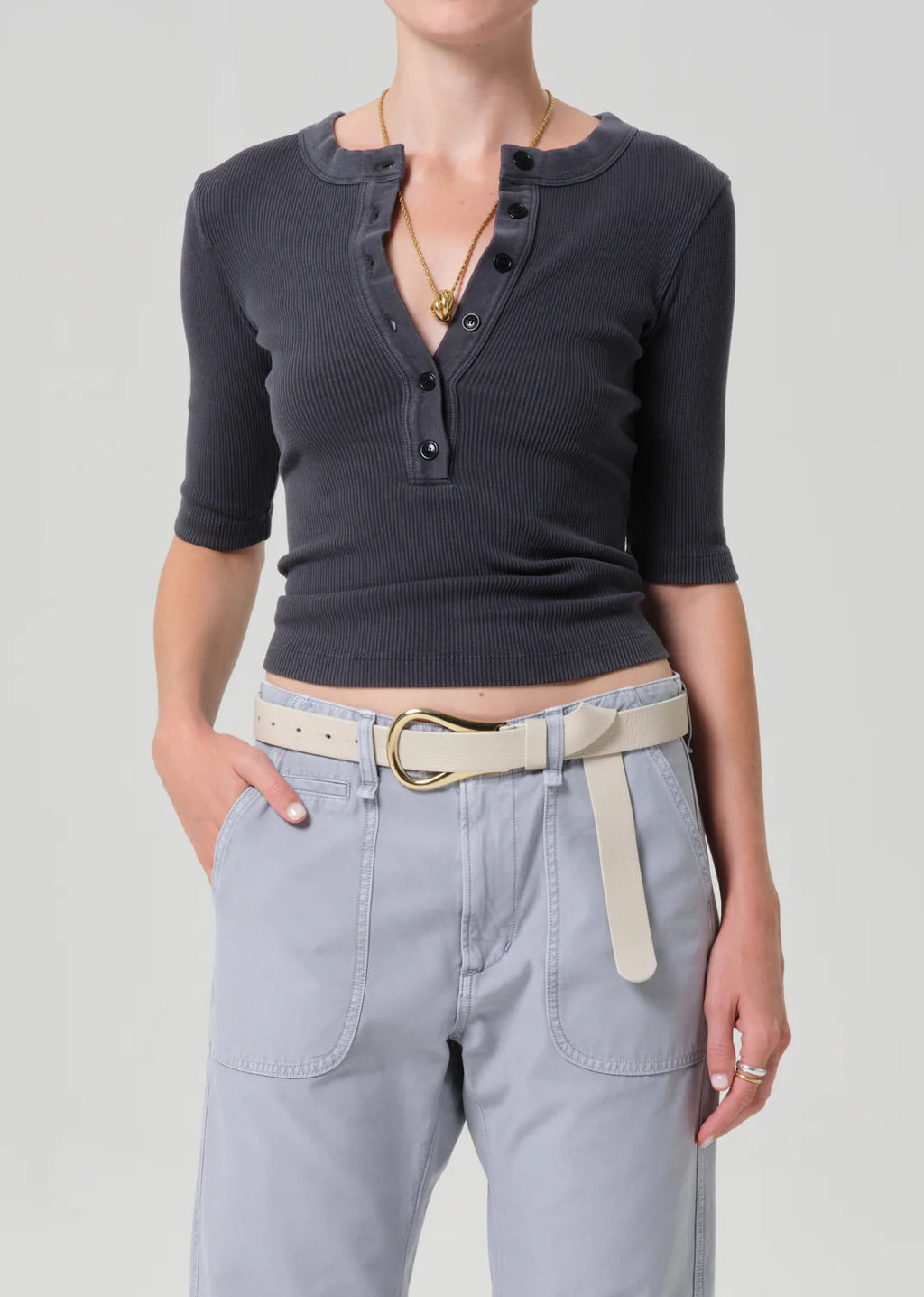 Citizens of Humanity | Nali Short Sleeve Henley - Charcoal Mineral