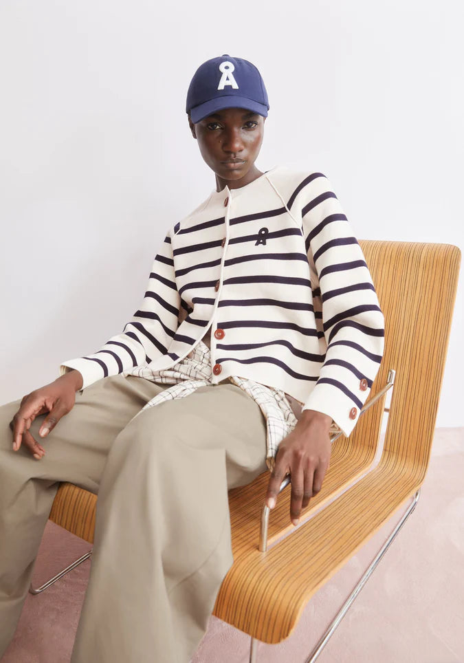 Armed Angels | Placed Stripe Knit Cardigan - Oatmilk/Night Sky