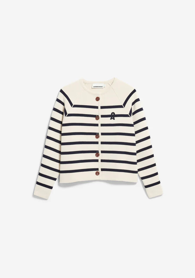 Armed Angels | Placed Stripe Knit Cardigan - Oatmilk/Night Sky