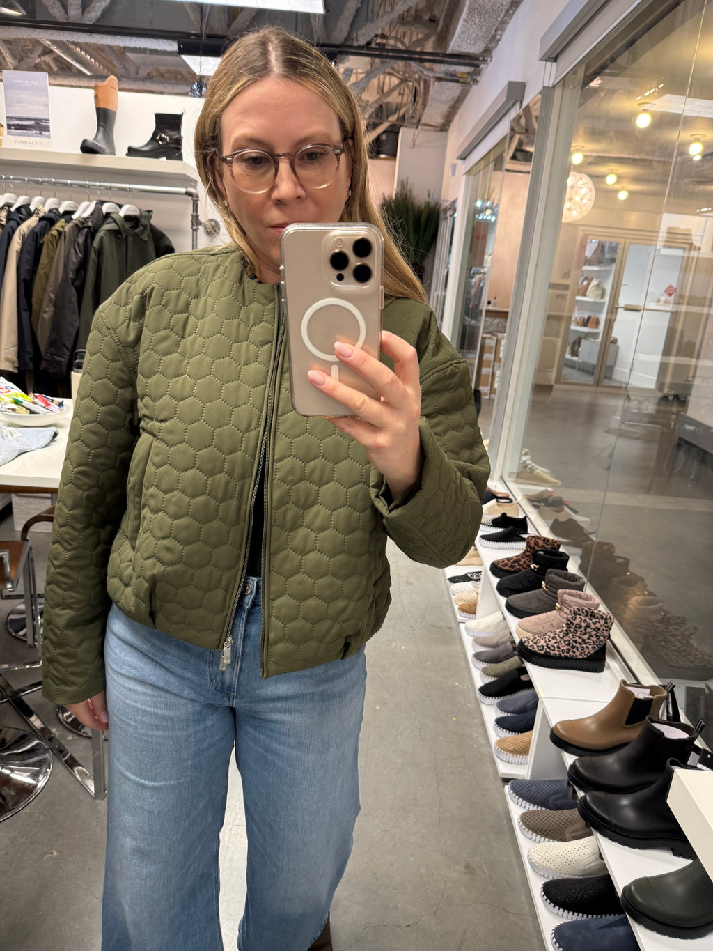 Ilse Jaconsen | Honeycomb Short Quilted Bomber - Olive