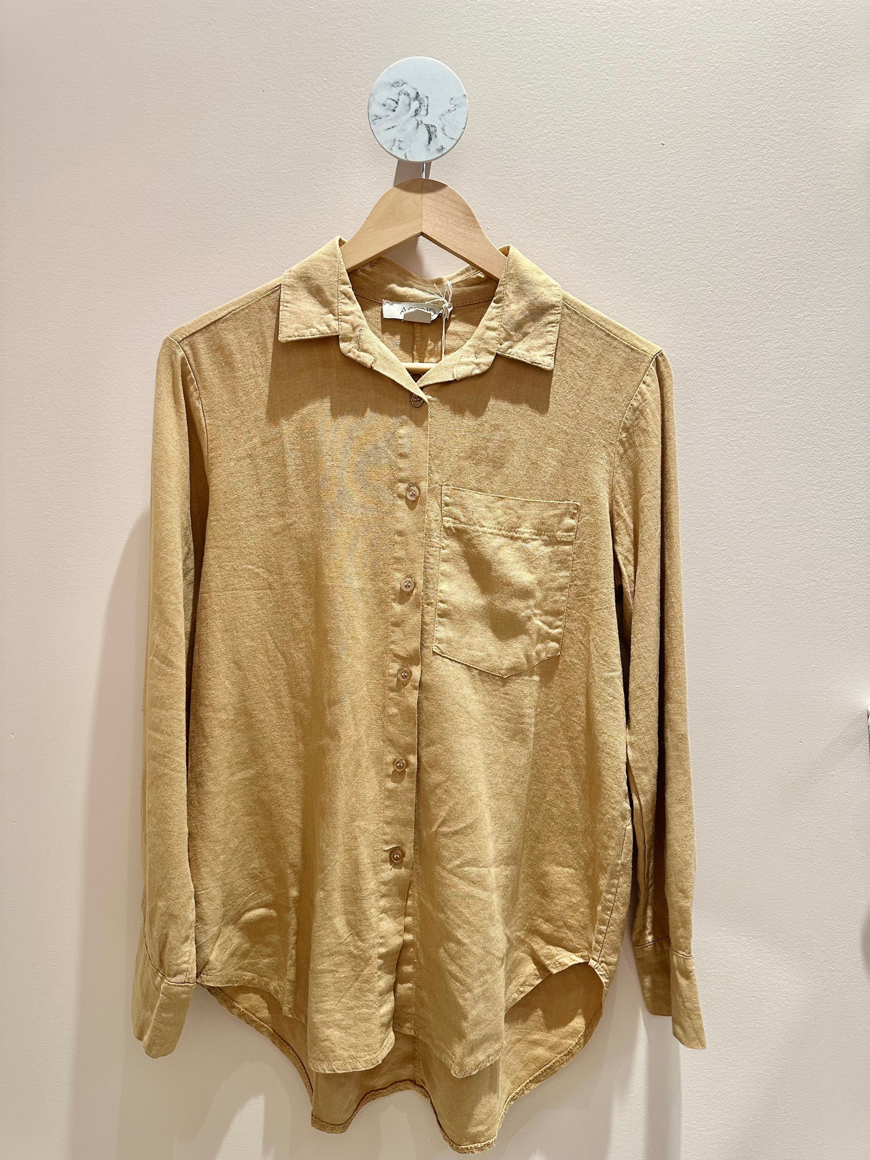 Astrid | Woven Shirt, Linen - Caramel