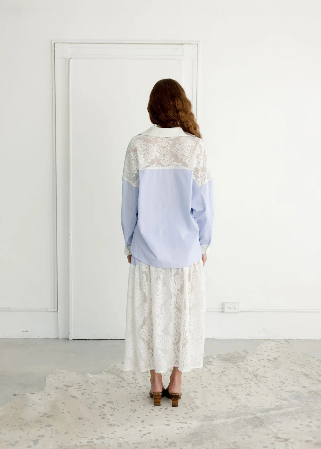 A Bronze Age | Field Skirt - Tabitha lace / Micro Blue Stripe