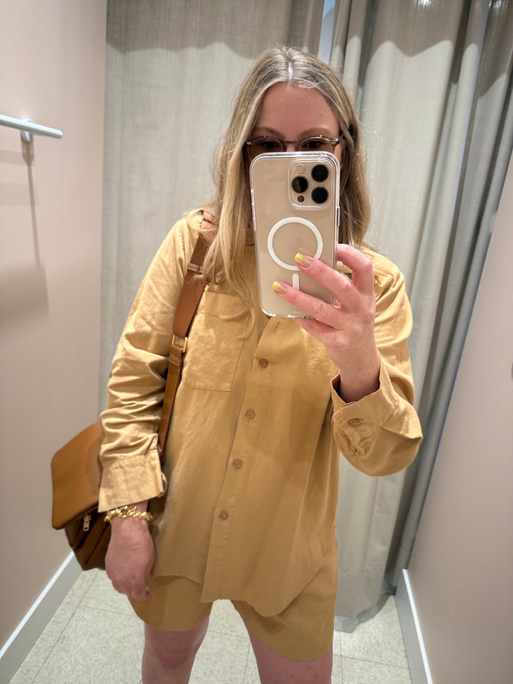 Astrid | Woven Shirt, Linen - Caramel