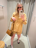 Astrid | Woven Shorts, Linen - Caramel