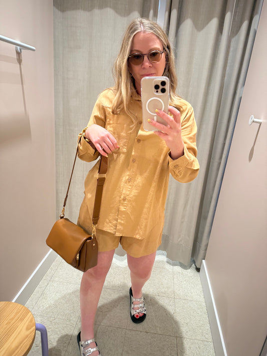 Astrid | Woven Shorts, Linen - Caramel