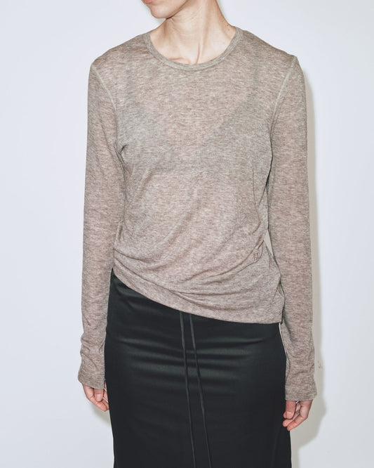 Mijeong Park | Wool Tencel Crewneck Top - Light Heather Brown