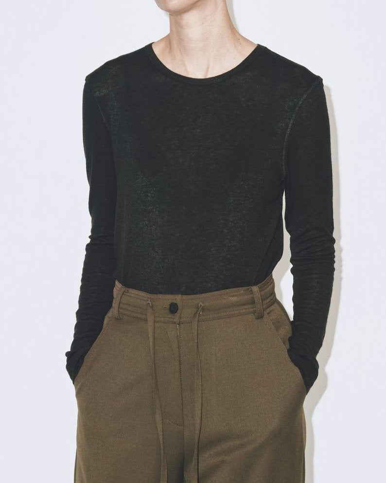 Mijeong Park | Wool Tencel Crewneck Top - Black