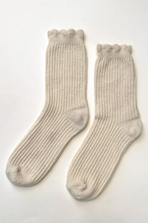Le Bon Shoppe | Linen Scallop Socks - Naturel