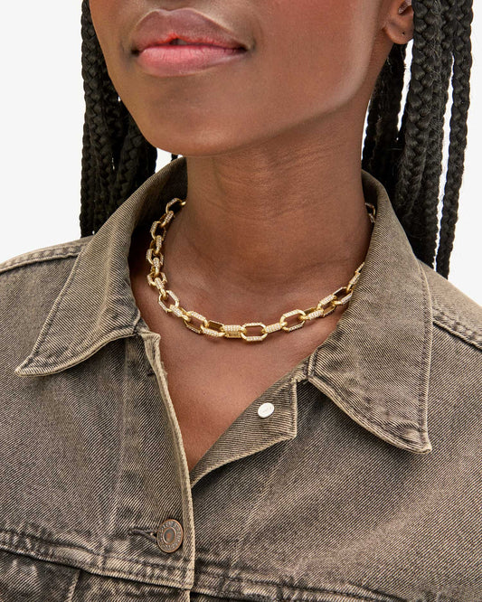 Clare V. | Le Link Pave Necklace - Vintage Gold