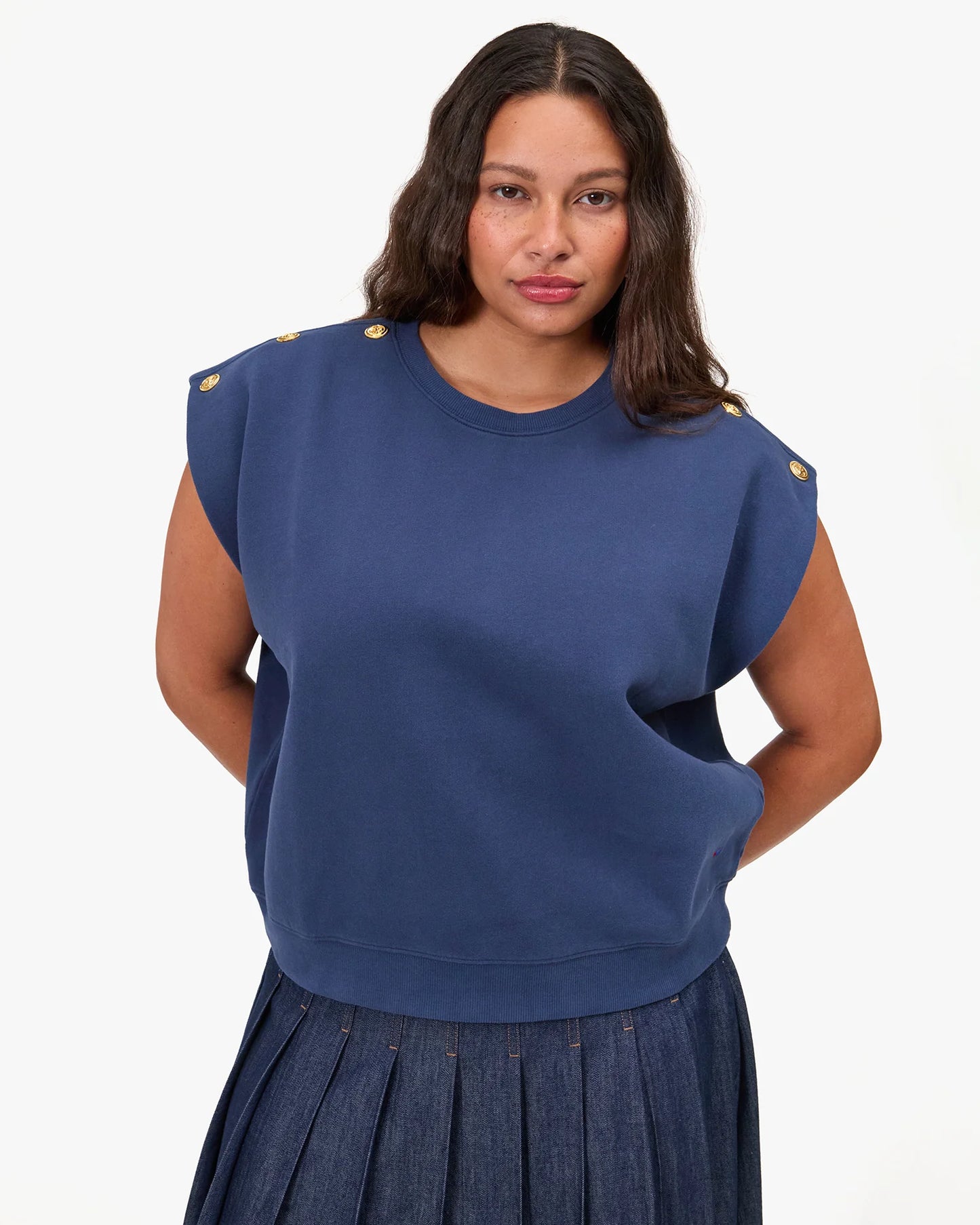 Claire V. | Le Vest Anchor Buttons - Navy