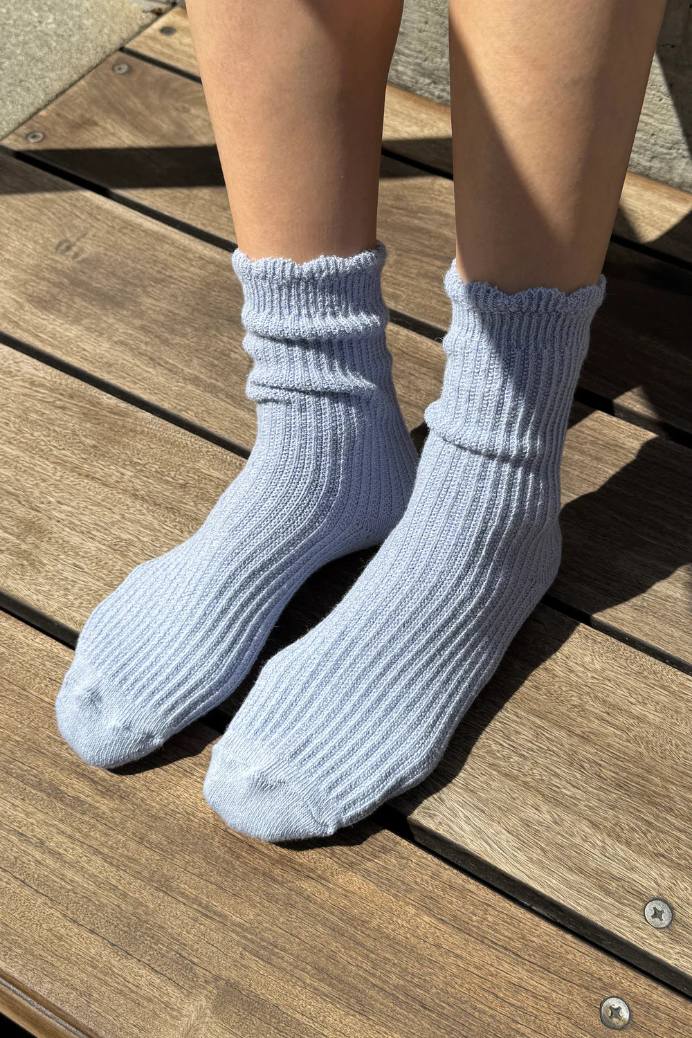 Le Bon Shoppe | Linen Scallop Socks - Pale Blue