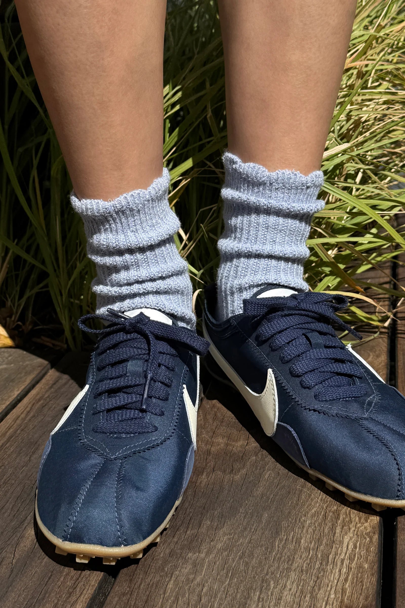 Le Bon Shoppe | Linen Scallop Socks - Pale Blue