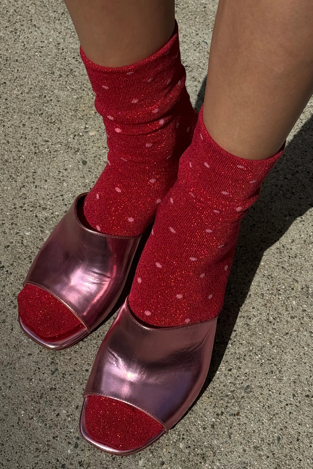 Le Bon Shoppe | Lurex Patterned Sneaker - Polka Dot - Red/Pink