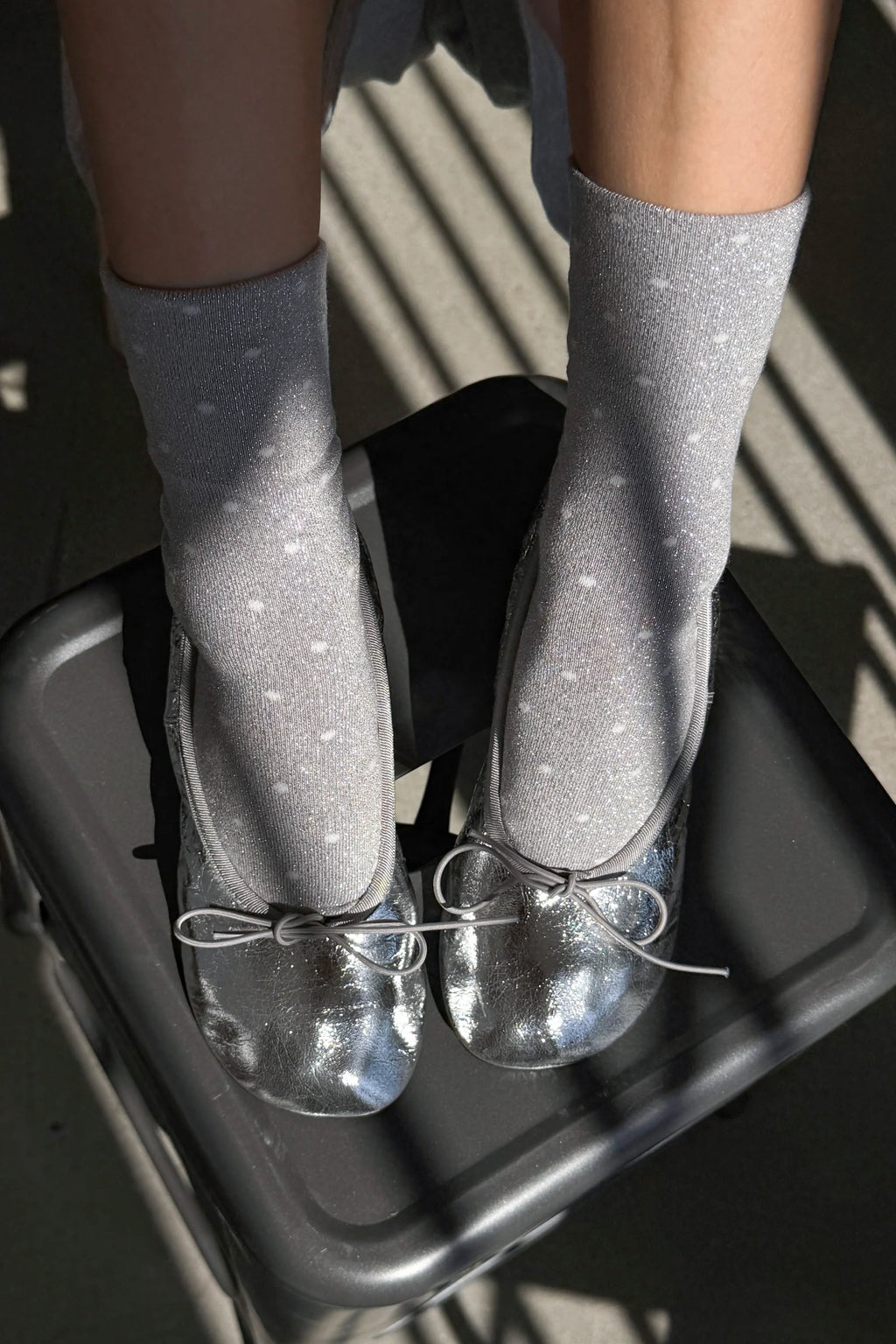Le Bon Shoppe | Lurex Patterned Sneaker - Polka Dot - Silver/White