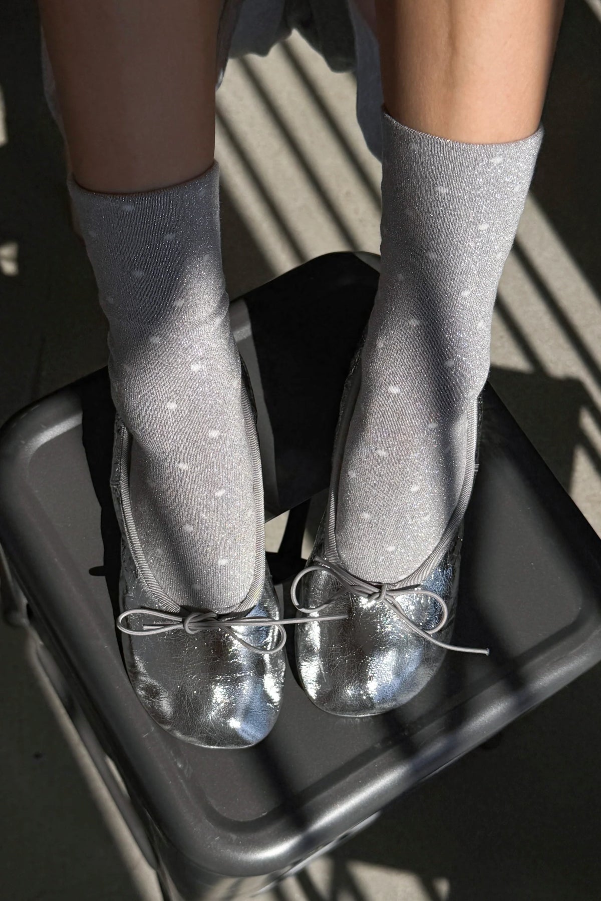 Le Bon Shoppe | Lurex Patterned Sneaker - Polka Dot - Silver/White