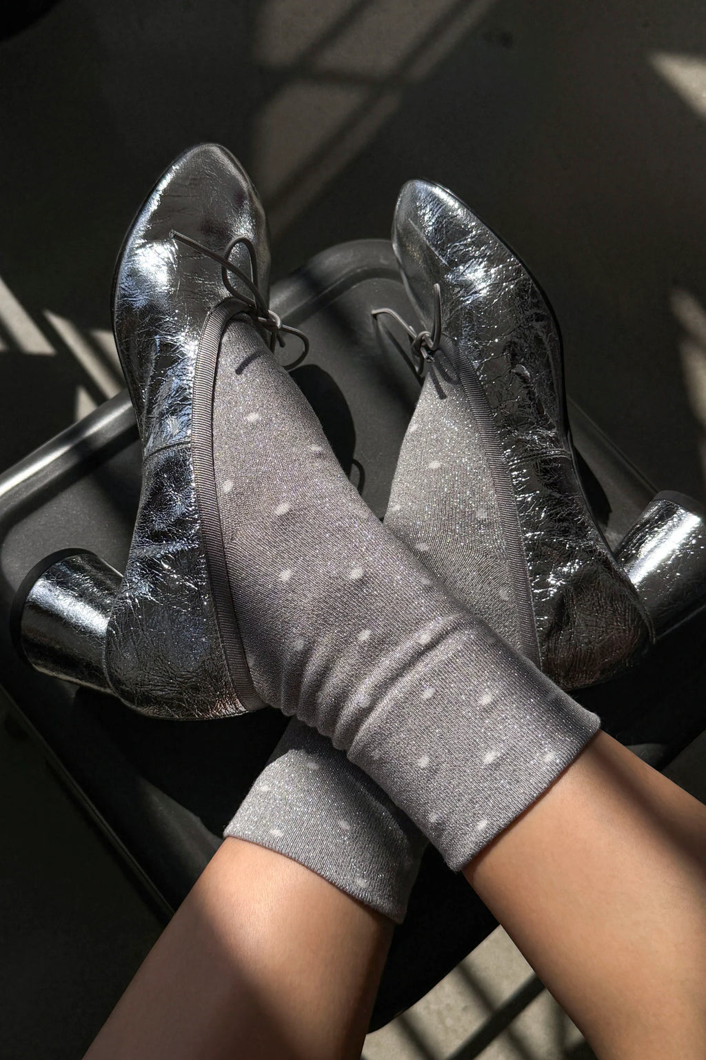 Le Bon Shoppe | Lurex Patterned Sneaker - Polka Dot - Silver/White