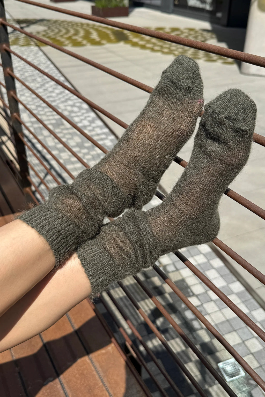 Le Bon Shoppe | Mohair Veil Socks - Mountain Olive
