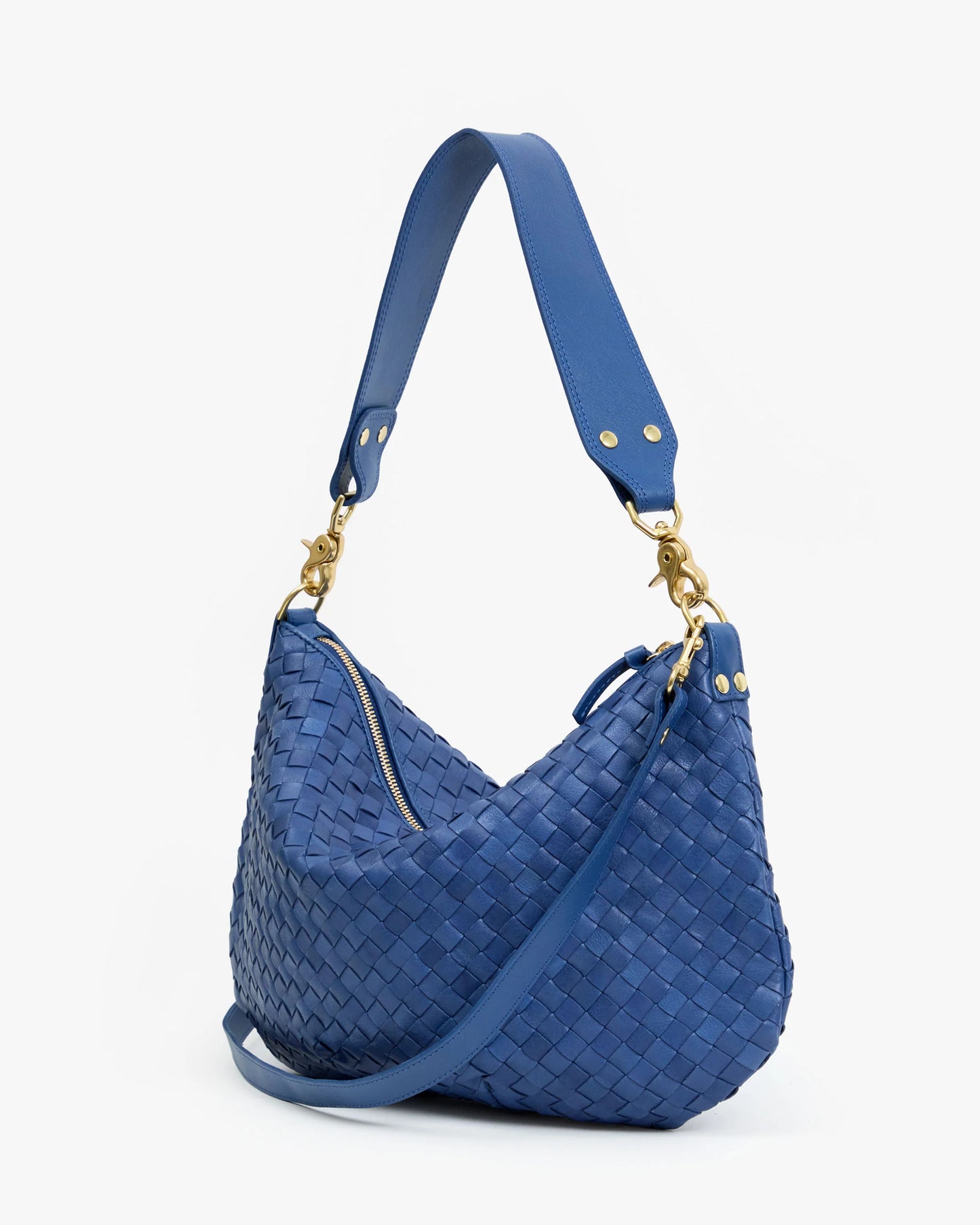 Clare V. | Moyen Messenger - French Blue Diagonal Weave