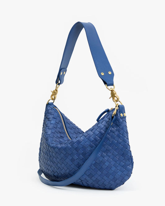 Clare V. | Moyen Messenger - French Blue Diagonal Weave
