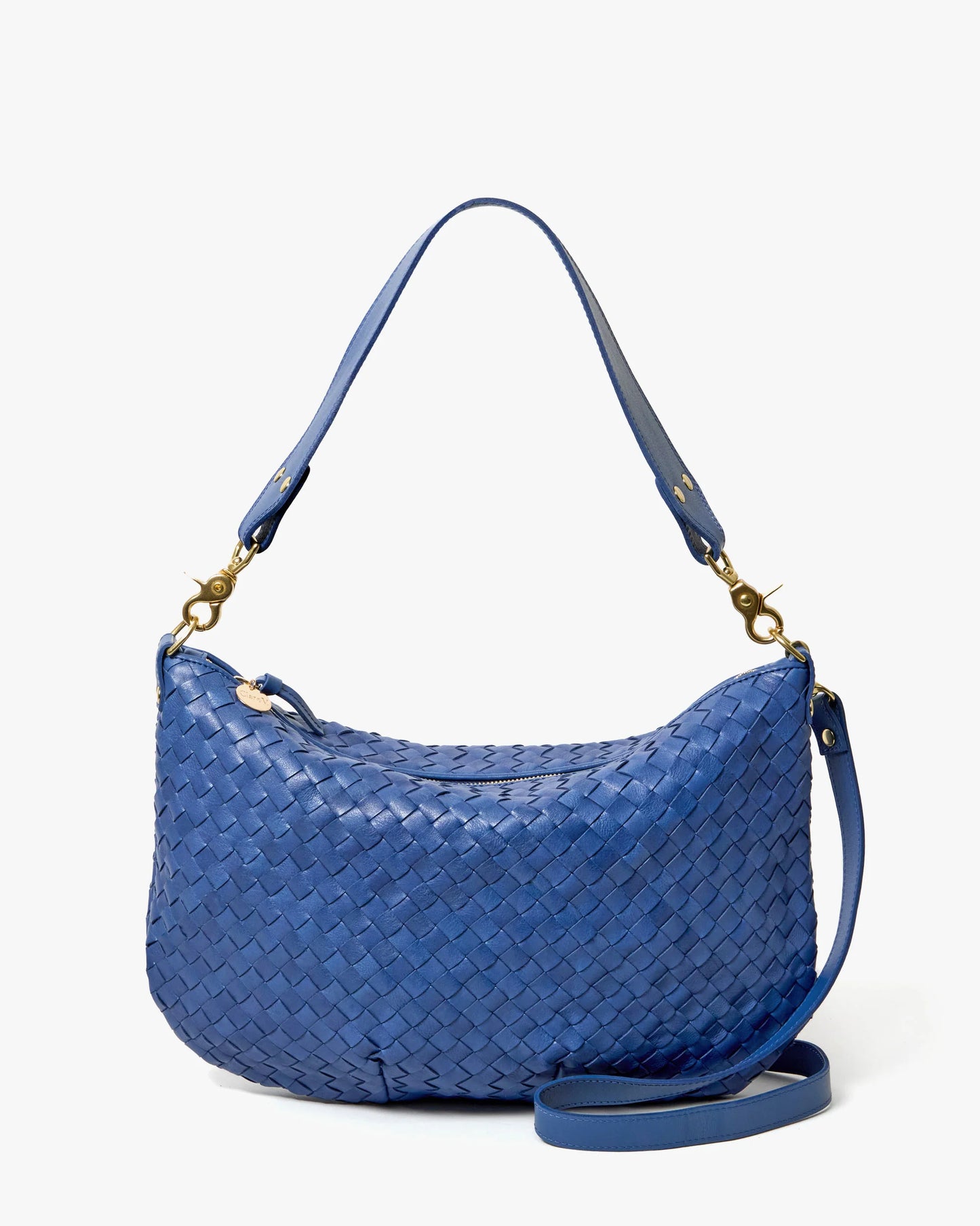 Clare V. | Moyen Messenger - French Blue Diagonal Weave
