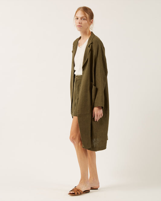 Naïf | Janaya Coat - Linen Chambray Canvas-Army