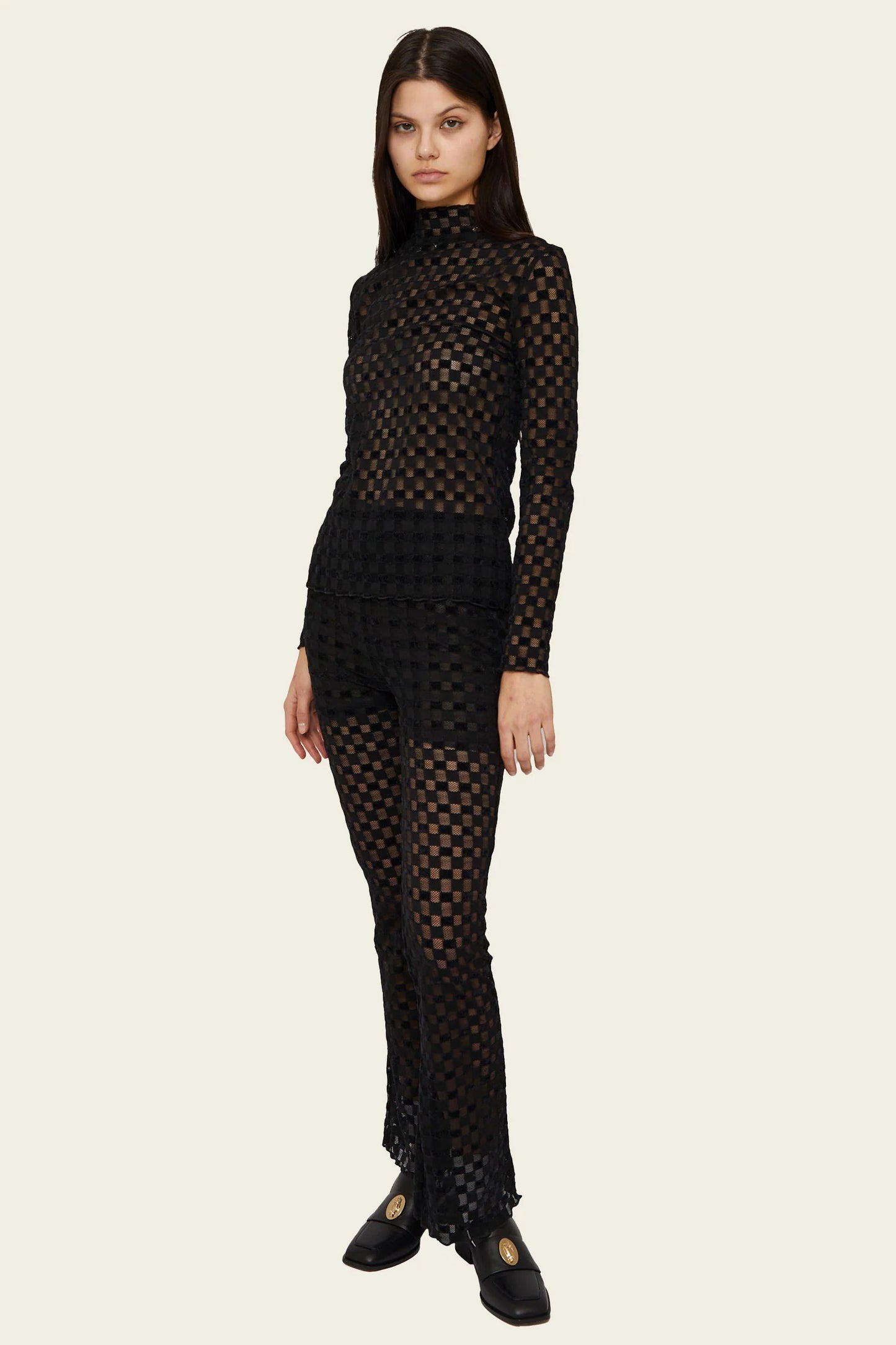 Find Me Now | Harmony Checkered Mesh Top - Black