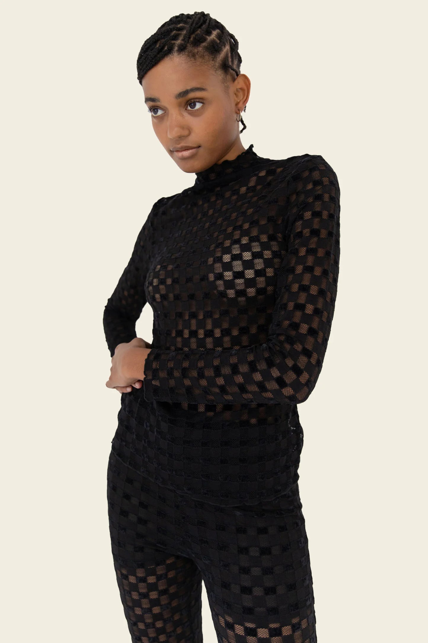 Find Me Now | Harmony Checkered Mesh Top - Black
