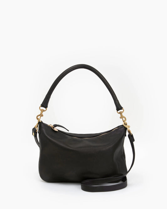 Clare V. | Petit Moyen Messenger - Black Italian Napa