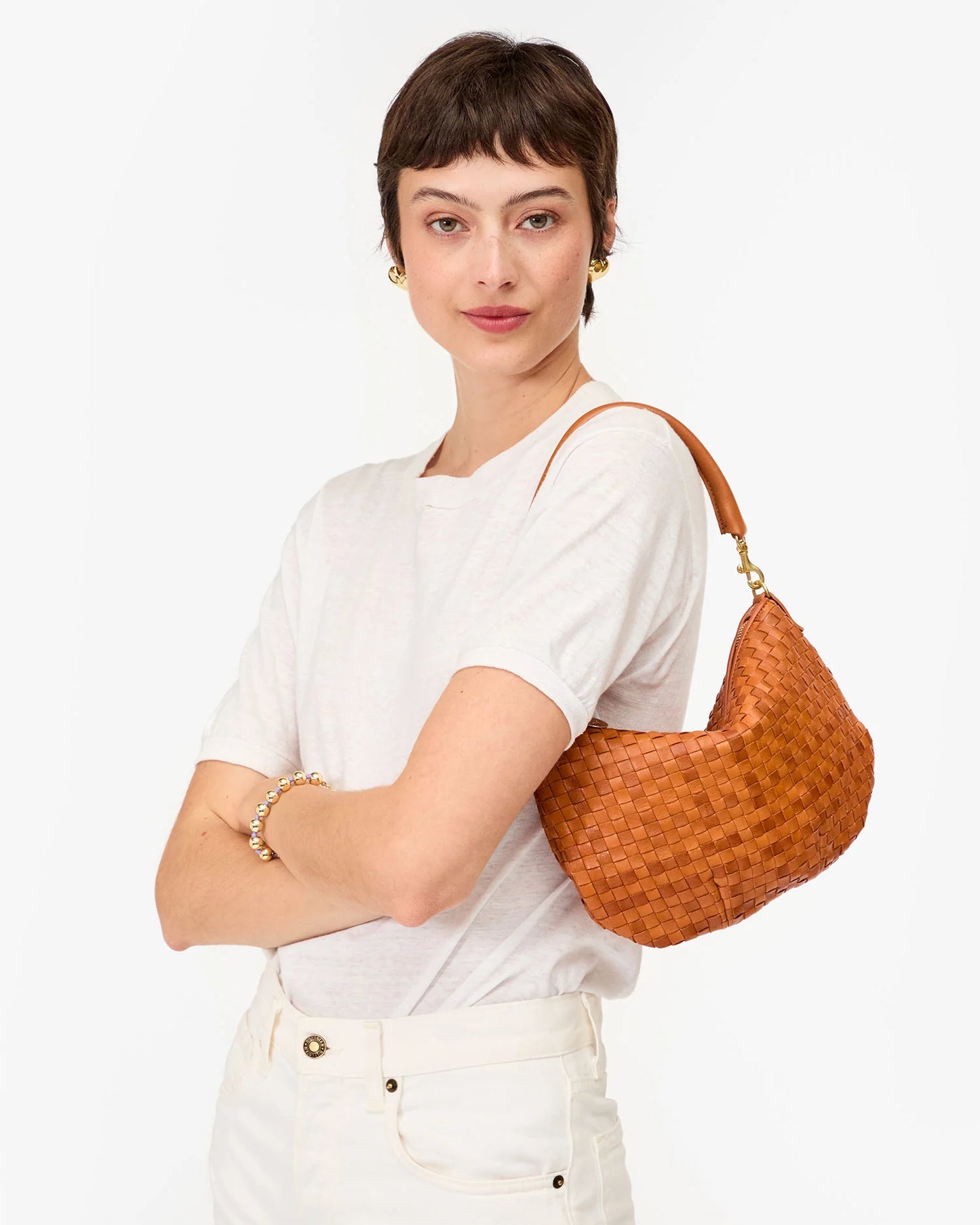 Clare V. | Petit Moyen Messenger - Natural Woven Checker