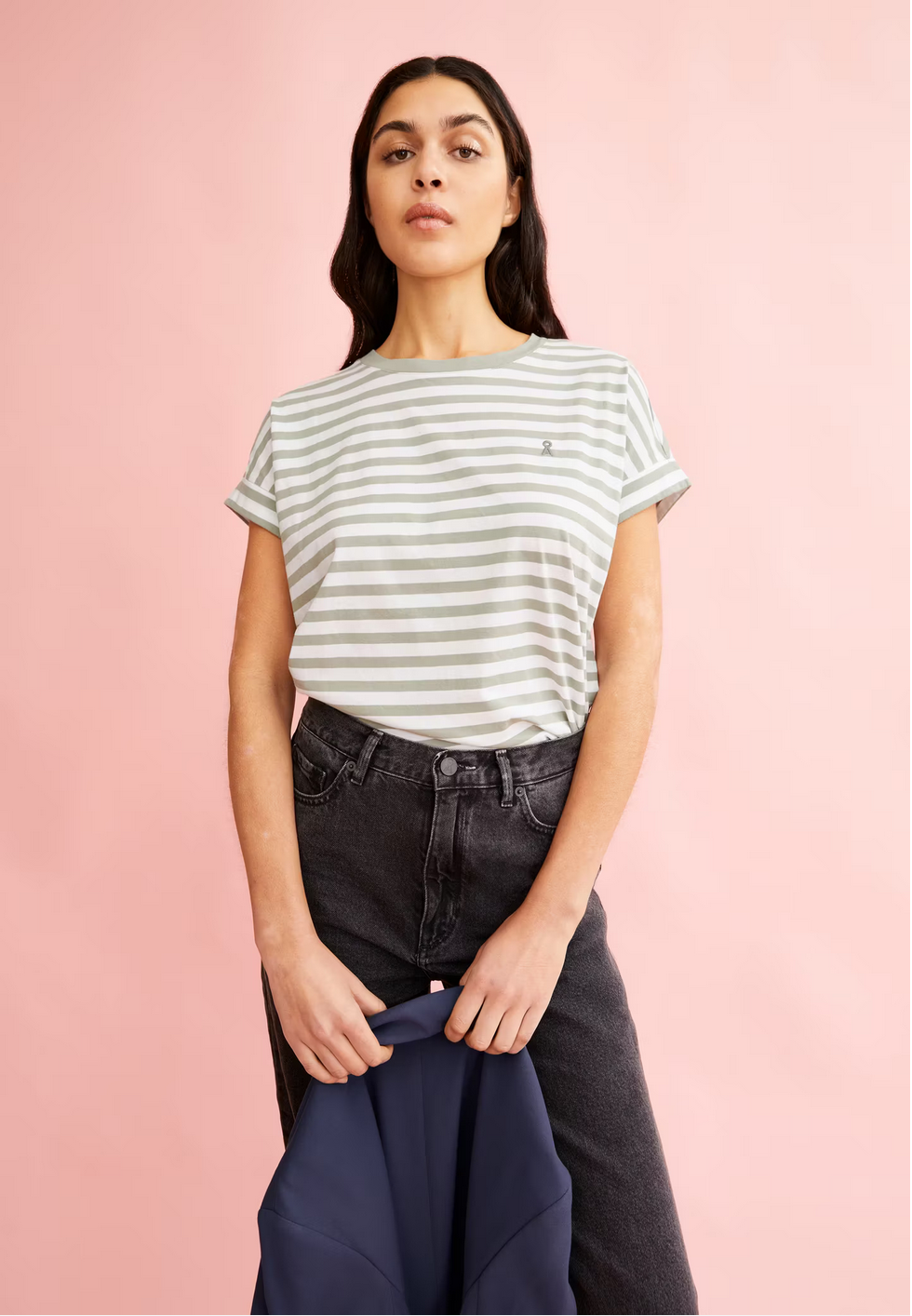 ARMEDANGELS | IDAARA STRIPES - White & Seagreen