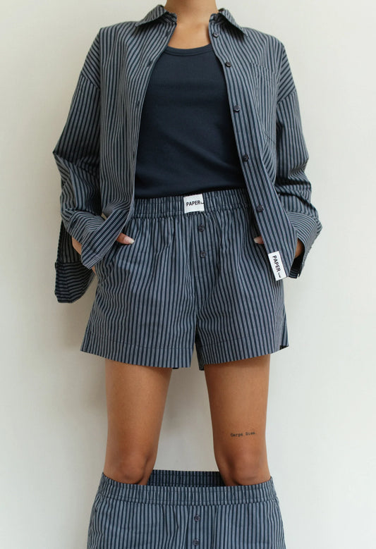 Paper Label | Sofie Shirt - Indigo Blue & White Stripe