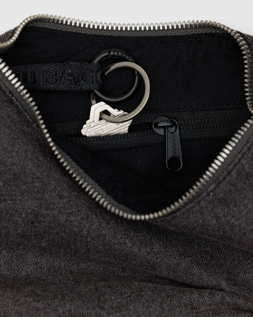 Baggu | Small Denim Crescent Bag - Washed Black Denim