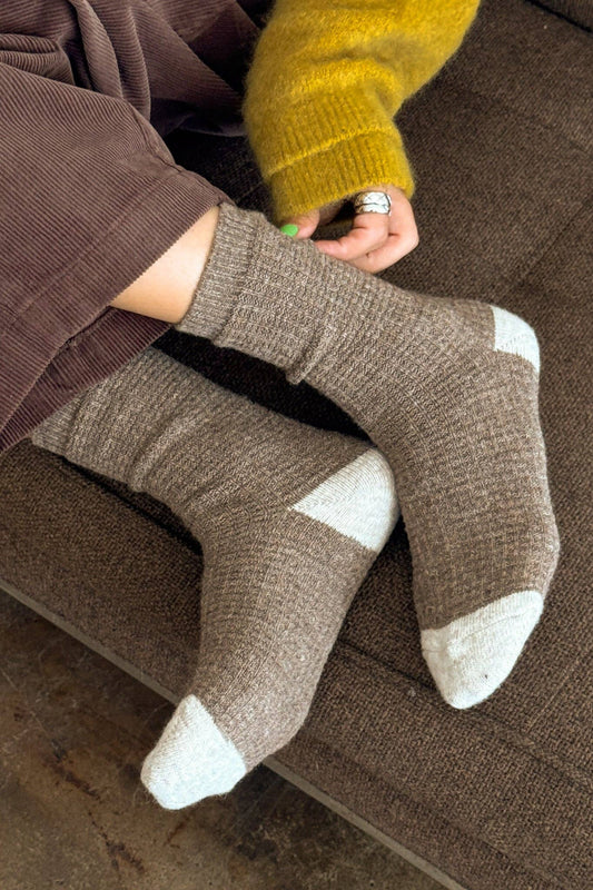 Le Bon Shoppe | Wool Waffled Socks - Brown/Oatmeal
