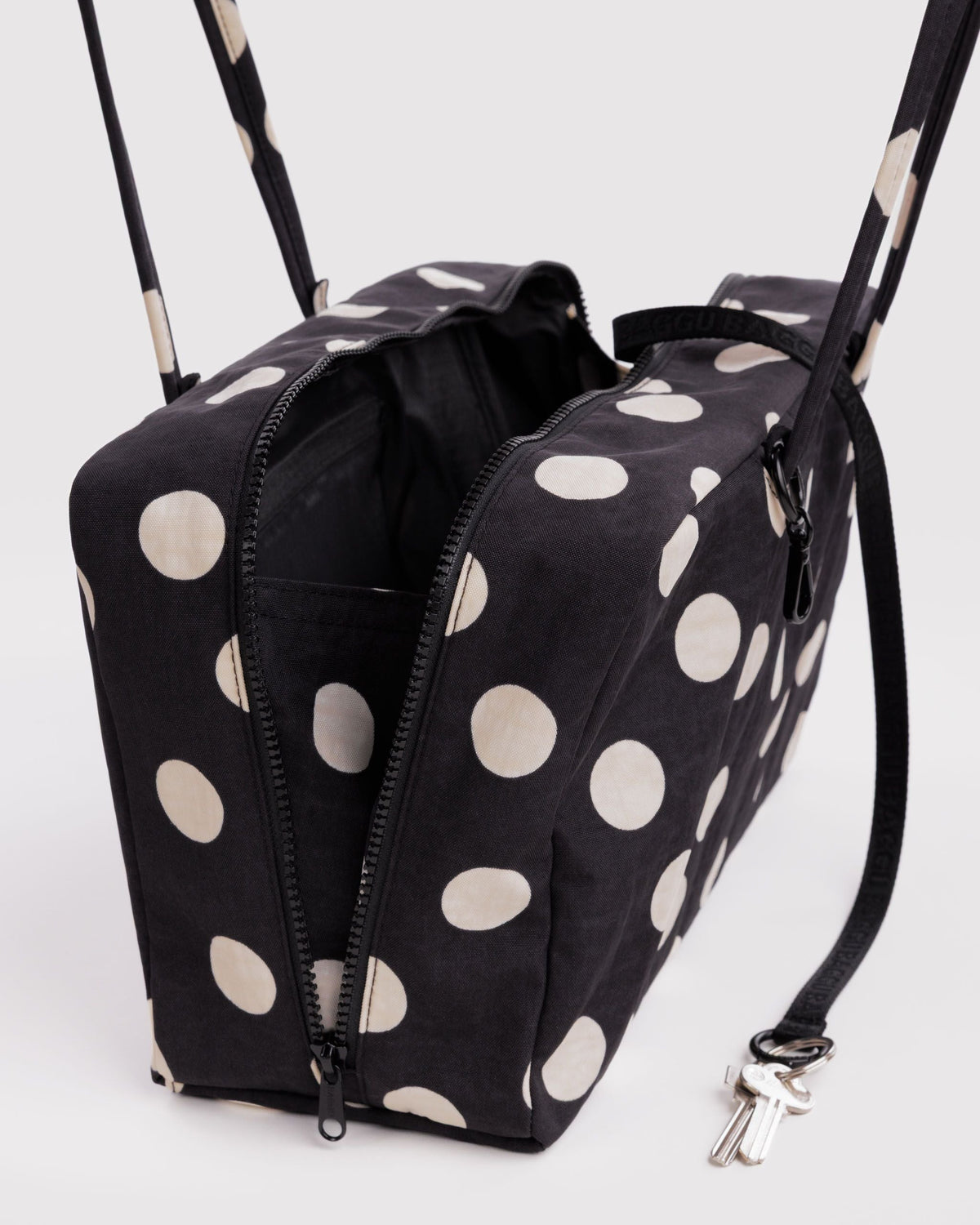 Baggu | Medium Nylon Bowler Bag - Black and Cream Polka Dot