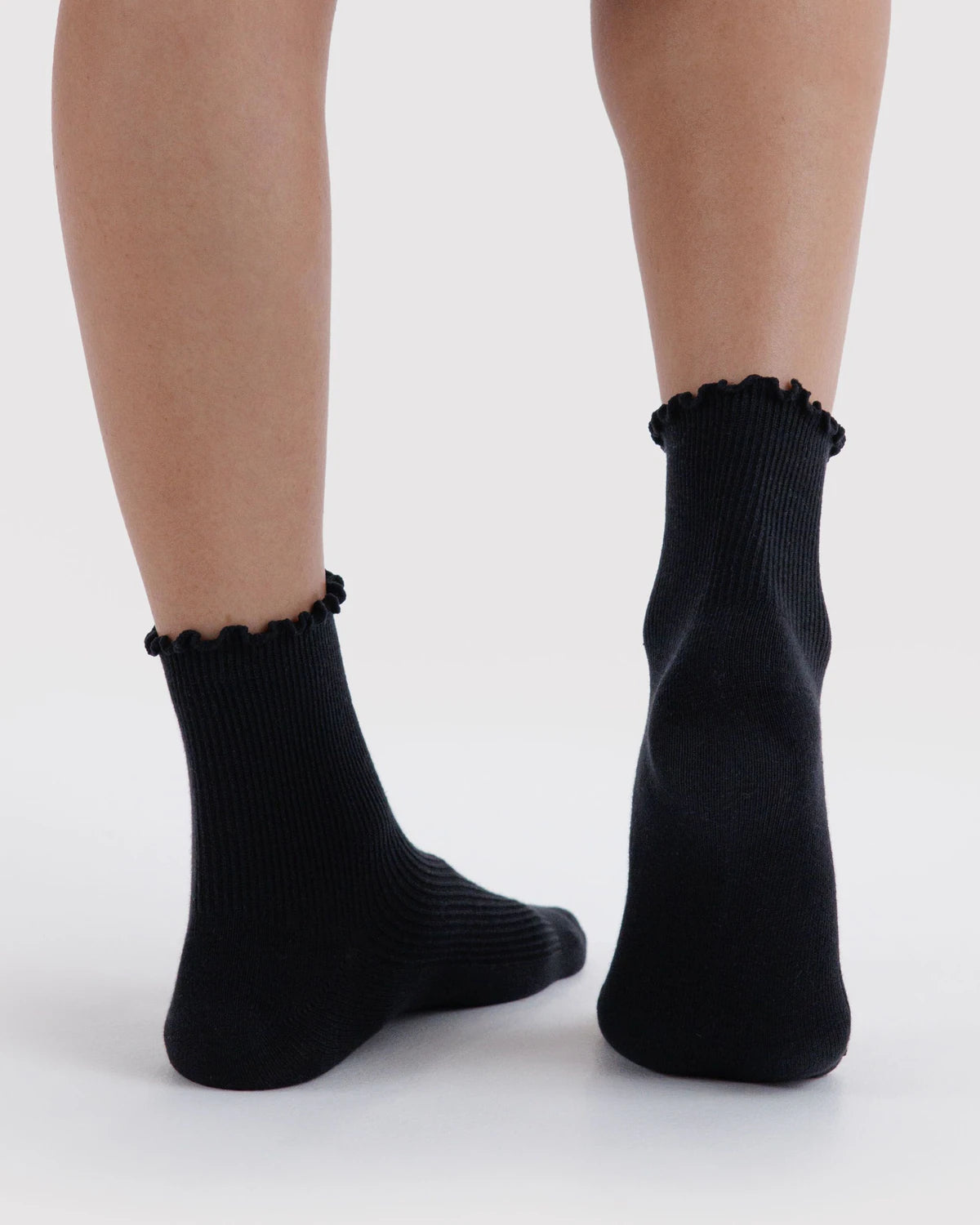 Baggu | Crew Socks - Lettuce Edge Sock Set of 2 - Black