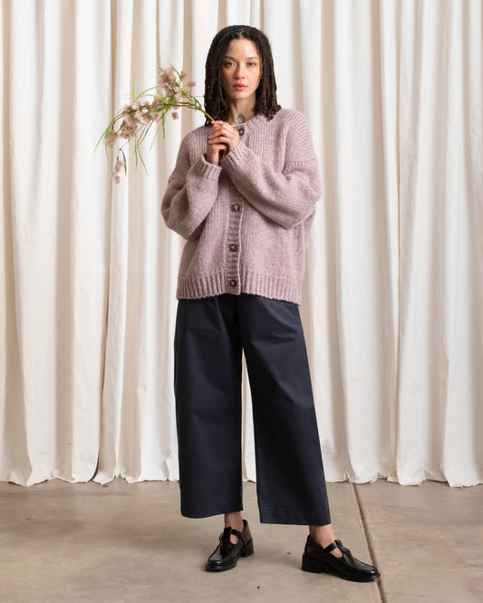 Ali Golden | Merino Crew Neck Cardigan - Muted Lilac