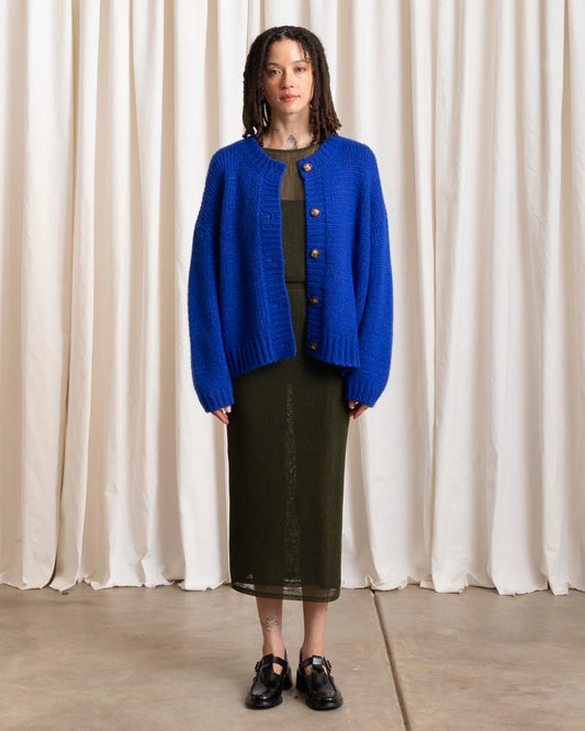 Ali Golden | Merino Crew Neck Cardigan - Cobalt